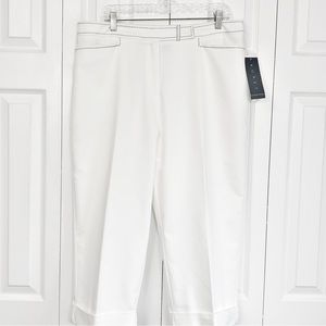 NWT Koret White & Black Stitch High-Rise Cuff Capri Pants 16